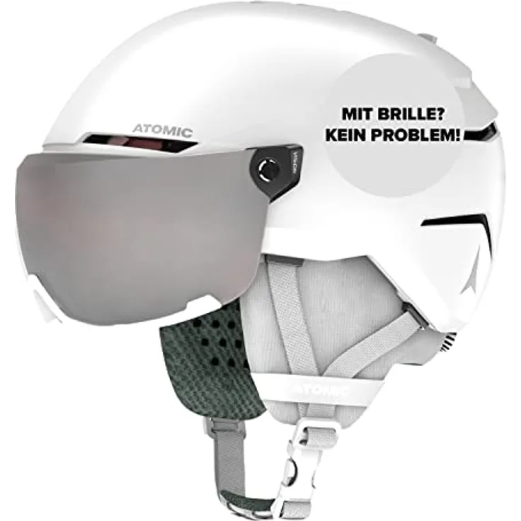 ATOMIC SAVOR VISOR JR Skihelm mit Visier - Weiß - Größe XS - Für Kinder & Jugendliche - Max. Stoßdämpfung - Active Aircon Belüftung - Brille mit High End-Verspiegelung, 48-52 cm