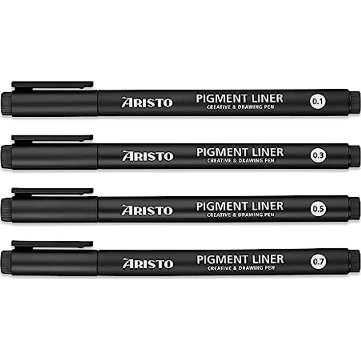 ARISTO Pigment Fineliner, Set mit 4 Stiften in Schwarz, Strichstärken 0,1 + 0,3 + 0,5 + 0,7 mm, lichtbeständig und wasserfest – Bild 2