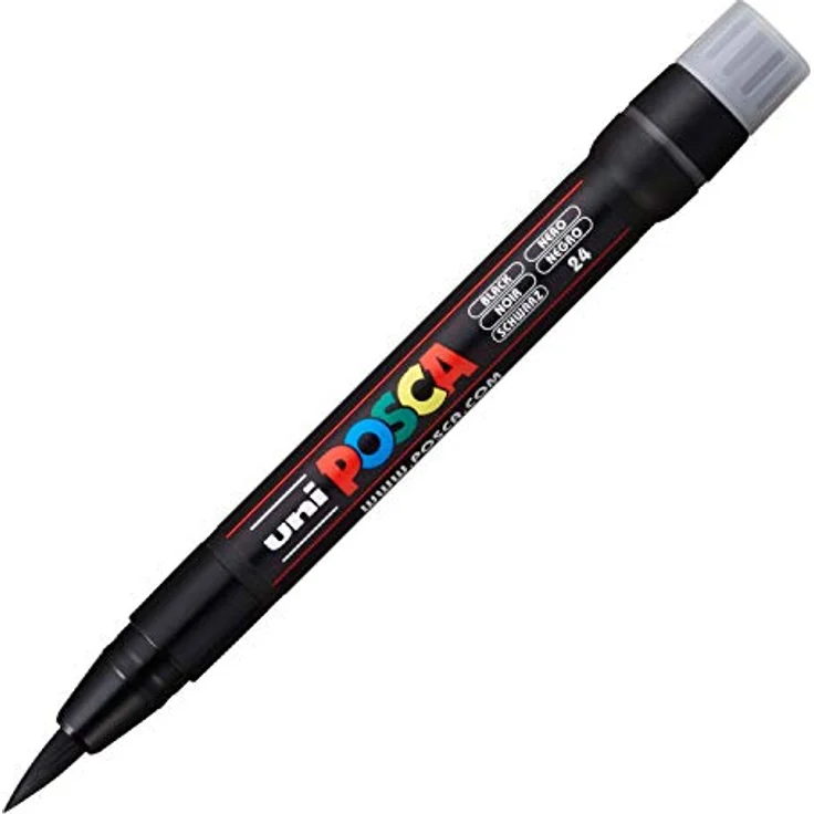 uni-ball Posca PCF-350, Acryl-Farbmarker mit Pinselspitze, 1-10 mm, schwarz, für fast alle Oberflächen – Bild 2