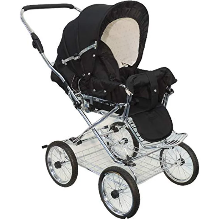 Eichhorn Buggy Sportwagen mit Lederriemengestell und Schieberhöhenverstellung, Blickrichtung wechselbar, Stoff Schwarz (ECCO-Rad) – Bild 1