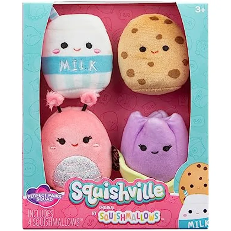 Squishville SQM0471-4er Pack Traumpaar Squad, superweiche Mini-Squishmallows, 5cm Plüschfiguren
