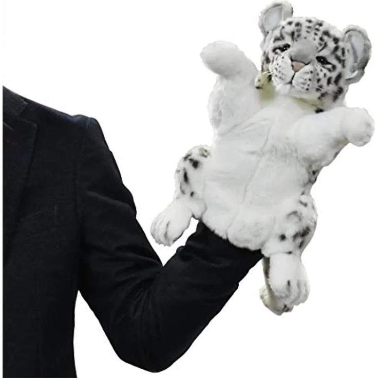 Hansa Creation Schneeleopard Handpuppe, Kuscheltier mit weichem, dichtem Fell und mystischem Blick – Bild 7