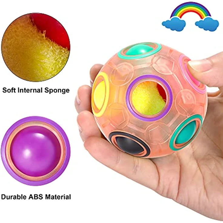 Vdealen Regenbogen-Puzzleball, Magischer Zappelball aus umweltfreundlichem ABS, Stressabbau- und Geschicklichkeitsspiel für Kinder, Teens & Erwachsene, 7 cm Durchmesser – Bild 3