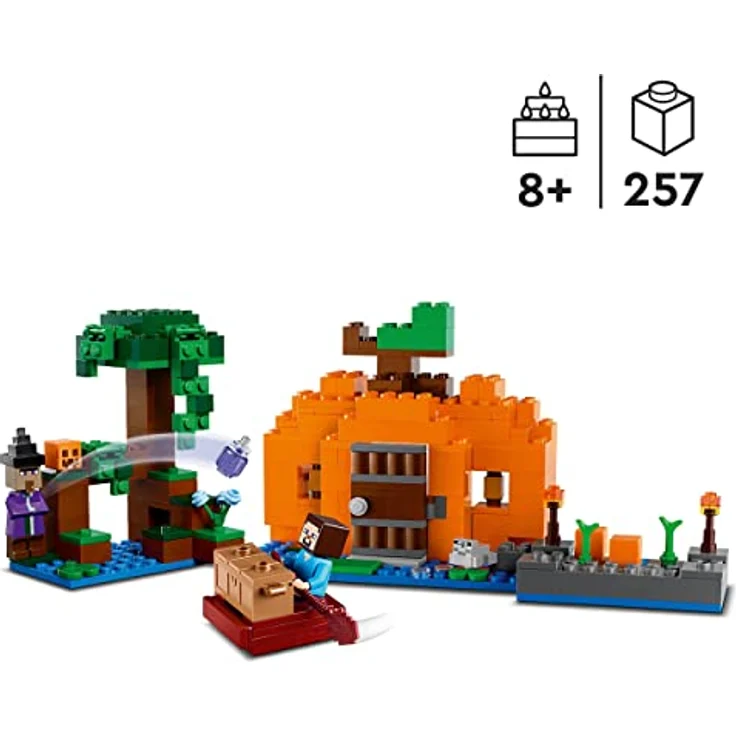 LEGO 21248 Minecraft Die Kürbisfarm Set, baubares Spielzeug-Haus mit Frosch, Boot, Schatztruhe sowie Steve- und Hexen-Figuren, Sumpfbiom-Actionspielzeug, Geschenk für Kinder, Jungen, Mädchen – Bild 2