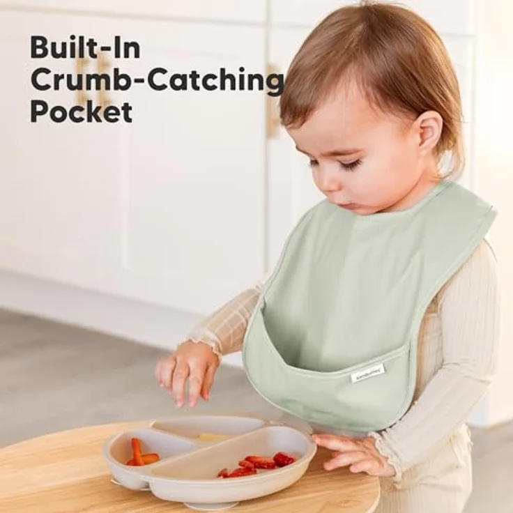 KeaBabies Presto 3er-Pack Wasserdichte Lätzchen mit Auffangschale, Abwaschbar und Schmutzabweisend, für Babys von 6 bis 36 Monaten, Ocean – Bild 5