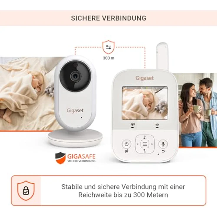 Gigaset Baby 300 Video, Video-Babyphone mit 2,8“ LCD-Bildschirm, Zwei-Wege-Audio, FHSS Technologie, Nachtlicht und Temperatursensor, Cream White/Warm Grey – Bild 2