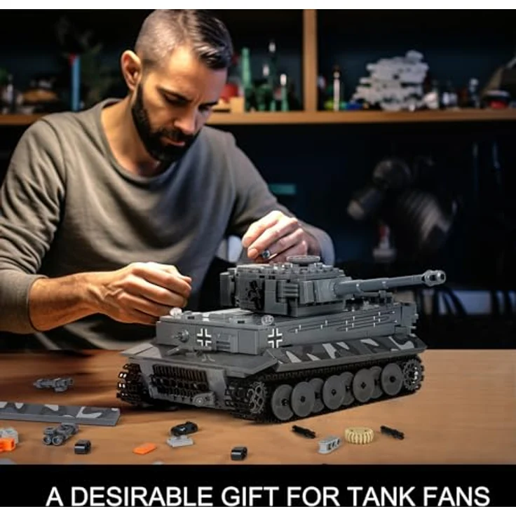 Mould King 20014 MOC Tiger-Panzer Ferngesteuert mit elektrischem Gyroskop und Sound Technik Transporter Tank, Technologie Klemmbausteine Bausatz （800+ pcs） – Bild 7