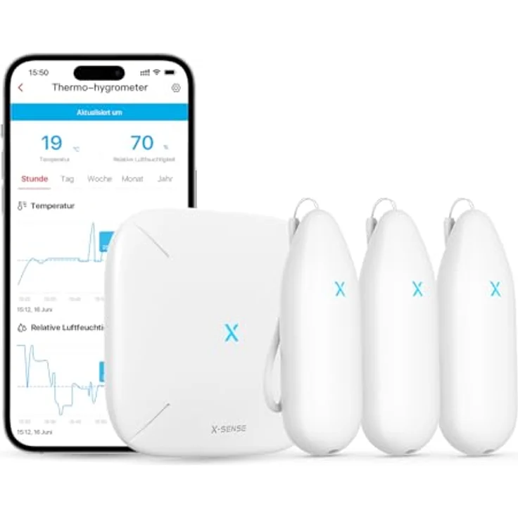 X-Sense SBS50 WLAN Hygrometer Thermometer, Innen mit 3 Sensoren, 500m Reichweite, Temperatur- und Luftfeuchtigkeitsüberwachung per App, kompatibel mit Alexa, kostenfreier Datenexport – Bild 1