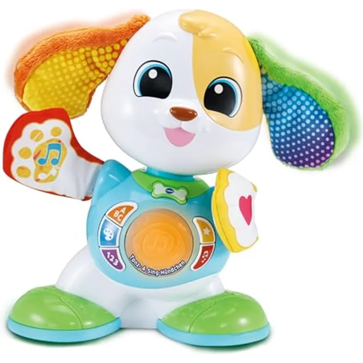 VTech Baby Tanz- & Sing-Hündchen, motorisierter Musikspielzeughund mit 5 interaktiven Tasten, mehrfarbige Lichteffekte und Bewegungsanimation