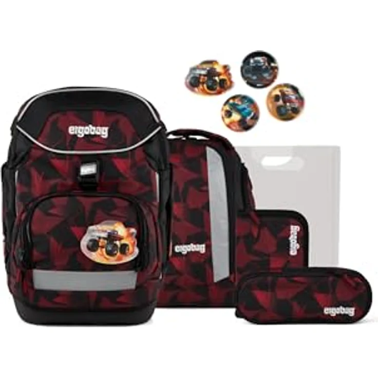 ergobag Pack Set ergonomischer Schulranzen 6-teilig für 1. Klasse, höhenverstellbar, mit integrierter Heftebox, inkl. Sportrucksack und 22-tlg. Federmäppchen, reflektierend und individualisierbar – Bild 1