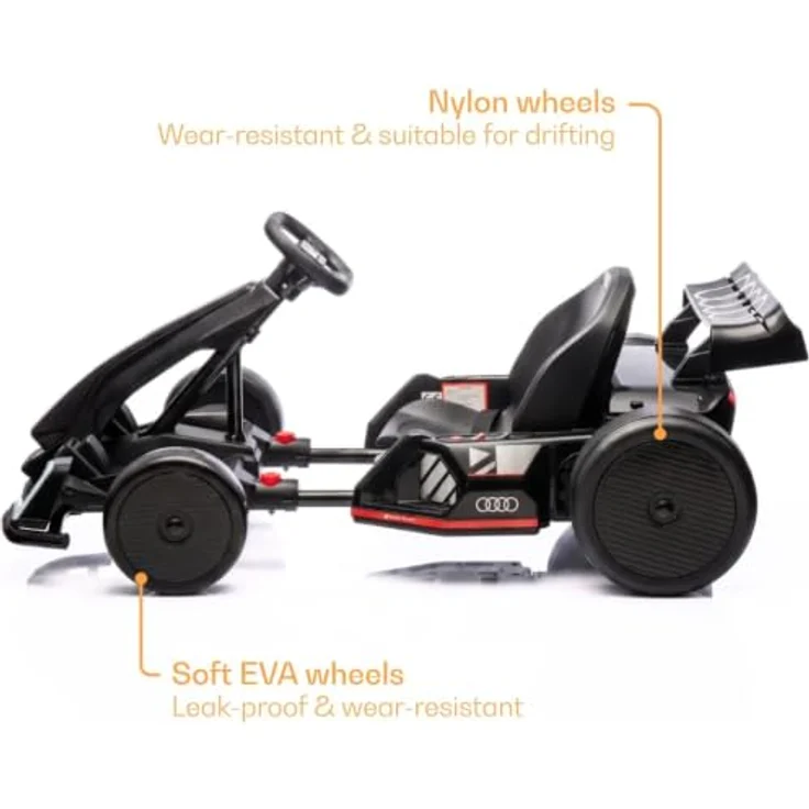 Vrooomy Audi Kinder Elektro GoKart 24V, mit Driftfunktion, Bluetooth, EVA-Reifen, verstellbarem Sitz – Schwarz – Bild 6