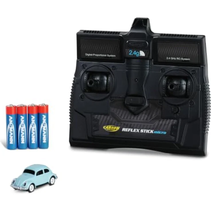 Carson Modellsport VW Beetle 1:87 RC Modellauto, Elektro Straßenmodell in Bahamablau, inkl. Akku und Ladegerät, 2WD mit LED-Beleuchtung und 45 Minuten Fahrzeit – Bild 1