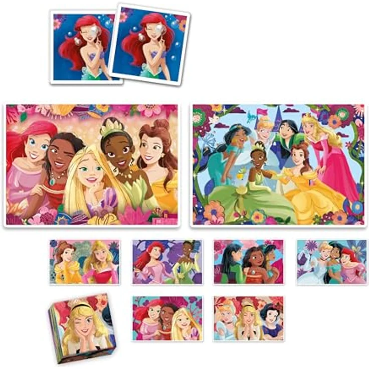 Clementoni Edukit 4 in 1 Disney-Prinzessinnen (Memory, Puzzle 30 und 48 Stücke, 6 Würfel) - pädagogische Spiele für Kinder - Memory und Logik-Spiel 18297 – Bild 2