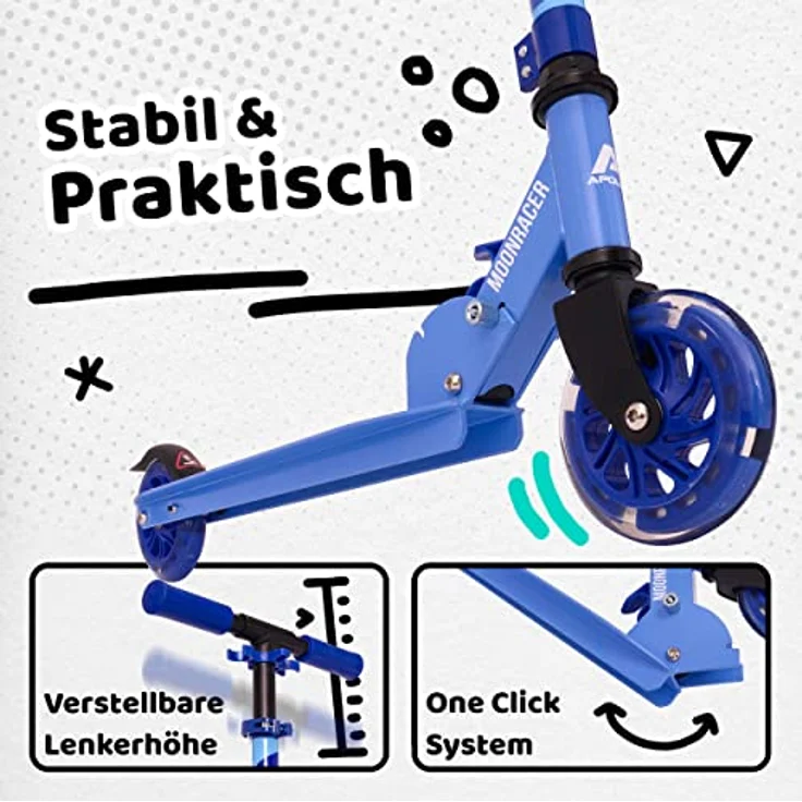 Apollo Scooter LED - Moonracer | City Scooter Kinder mit Federung | City Roller für Kinder klappbar | Tretroller Kinder ab 4 Jahre | sportlicher Cityroller | verstellbar, perfekt als Kinder Roller – Bild 2