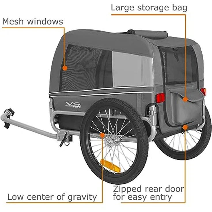 TIGGO Fahrradhundeanhänger Tiggo VS Pets M Hundeanhänger Fahrradanhänger Hundefahrradanhänger, Stabile Konstruktion aus pulverbeschichtetem Stahl, wasserdichtes Polyester 600d, Reflektoren für Sicherheit, 30 kg Zuladung, StVZO zugelassen, blau – Bild 3