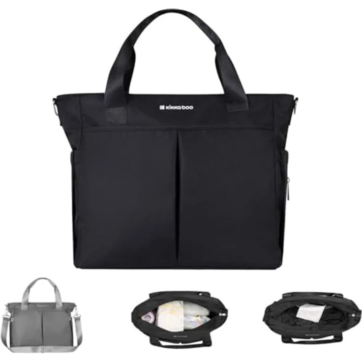 Kikkaboo Wickeltasche Brielle Clips zur Befestigung wasserfest Schultergurt, stilvolles Design, wasserabweisend, 2 Flaschenabteile, Handtasche, schwarz – Bild 2
