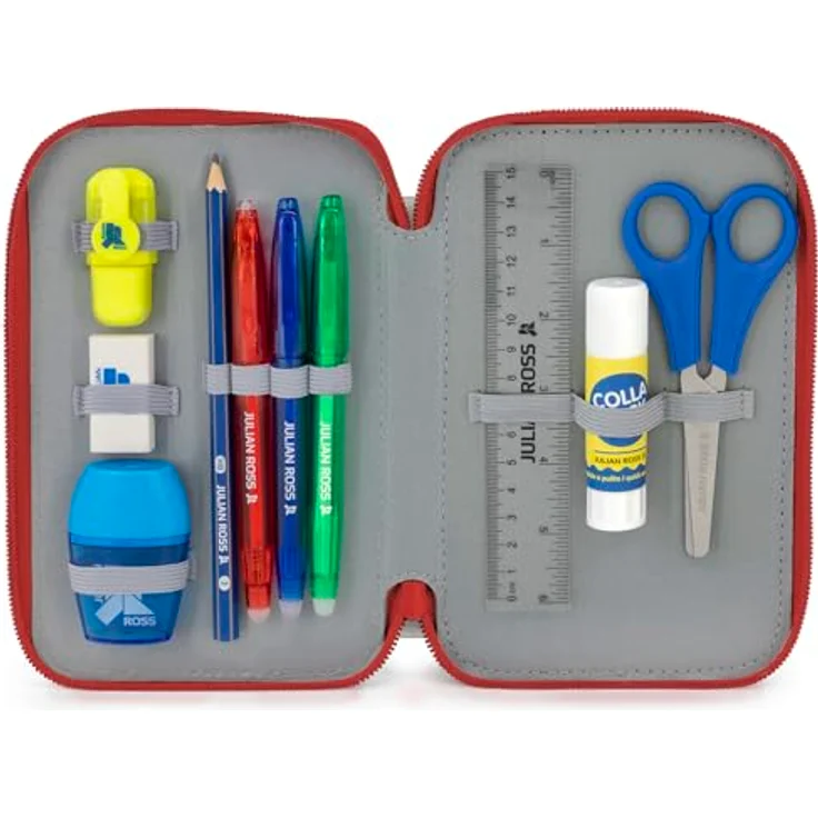 Clondo 3-Fach Federmäppchen für Jungen, gefüllt mit 46 Teilen, radierbaren Gelstiften und Buntstiften, ideal für Schule und Geschenk, blau Pokémon Design – Bild 2