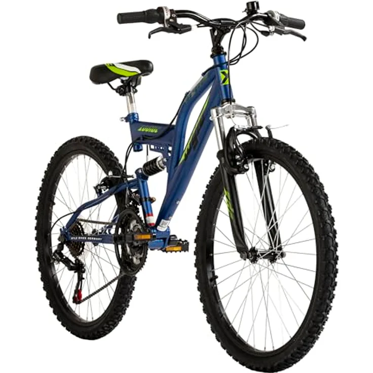 WYLD Kinder-Mountainbike Fully 24'' Zodiac schwarz-grün 6 Gänge RH 38 cm (Blau) – Bild 1
