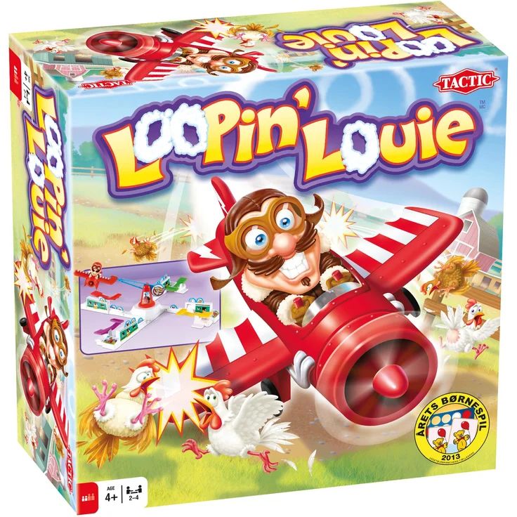 Tactic Loopin' Louie, Brettspiel für Kinder ab 4 Jahren mit waghalsigem Pilot und Hühnern