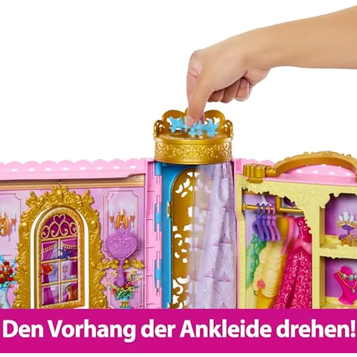 Mattel® Puppenkleiderschrank Disney Princess - Bereit für den Ball, mit 2 Kleidungsstücken, 25 Zubehörteilen und Frisiertisch, erweiterbar auf 60 cm – Bild 3