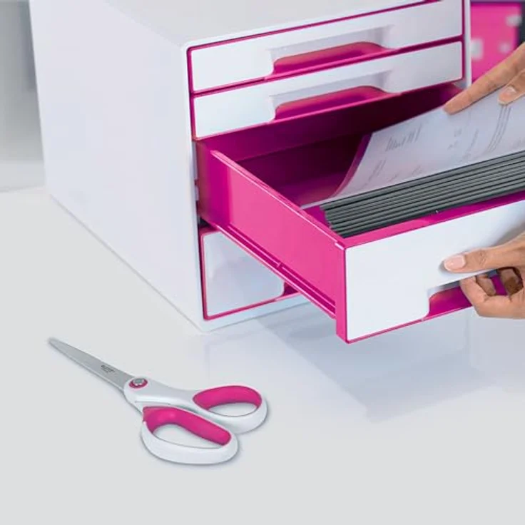 LEITZ Wow Titan Büroschere, 205 mm Edelstahl mit ergonomischem Griff, pink metallic – Bild 9