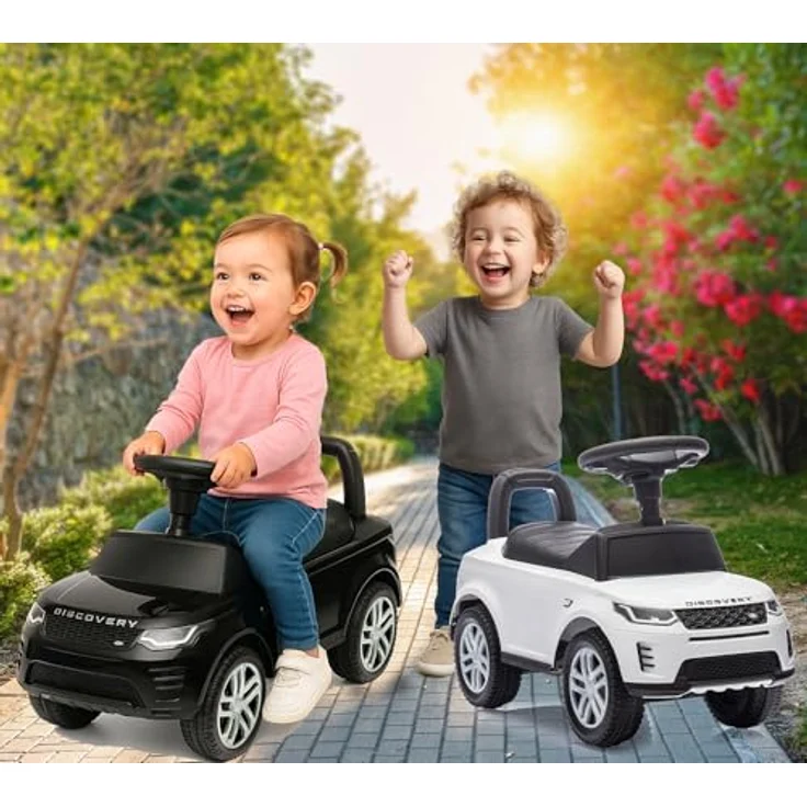 Schwarz Kitchen Rutscher Land Rover Discovery, 2in1 Fahrzeug für Kinder mit Hupe, Sirene und abnehmbarem Anhänger, schwarz – Bild 7