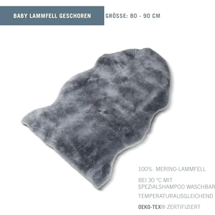 Fellhof Baby-Lammfell geschoren, 100% Merino, 90 cm, schadstofffreies Leder, waschbar bei 30 °C, natürliche Temperaturregulierung – Bild 2