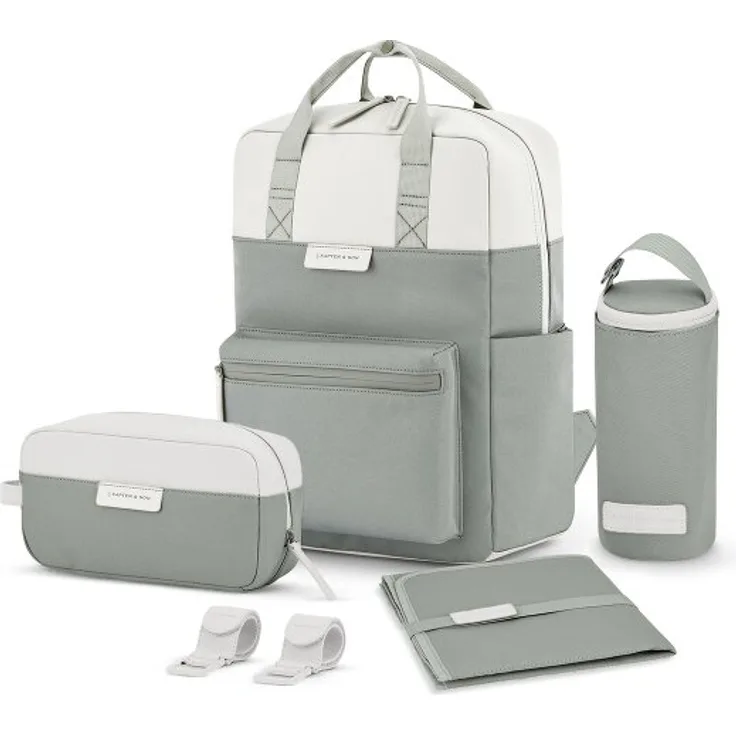 Kapten & Son Bergen Wickelrucksack Set 4 tlg. mit Laptopfach, muted sage, 100% Polyester, 28 cm x 11.5 cm x 39 cm