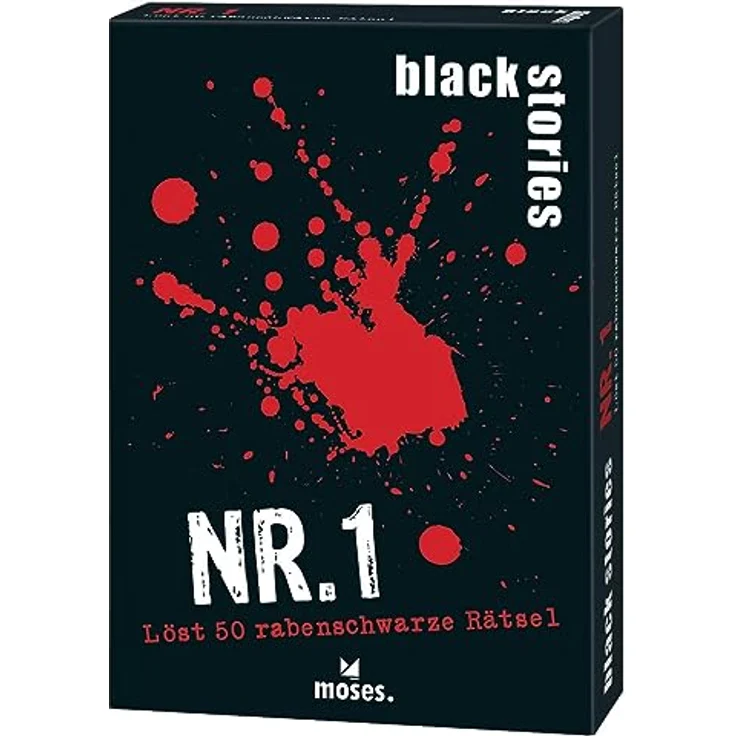 moses 90048 Black Stories Nr. 1-50 Rätsel in der ersten Edition Krimi Kartenspiel mit Spielvariante und Punktechips, Rätselspiel für Jugendliche und Erwachsene, White – Bild 1