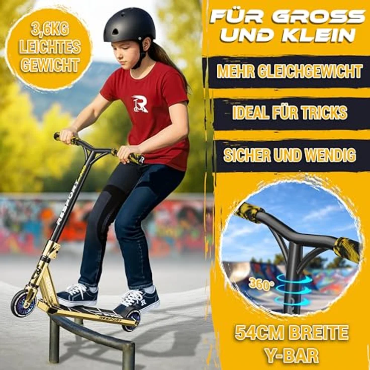 RE:SPORT REVO PRO Stunt Scooter, 110 mm PU Wheels, ABEC 9 Kugellager, inkl. Ständer, Aluminiumrahmen, für Kinder & Erwachsene – Bild 6
