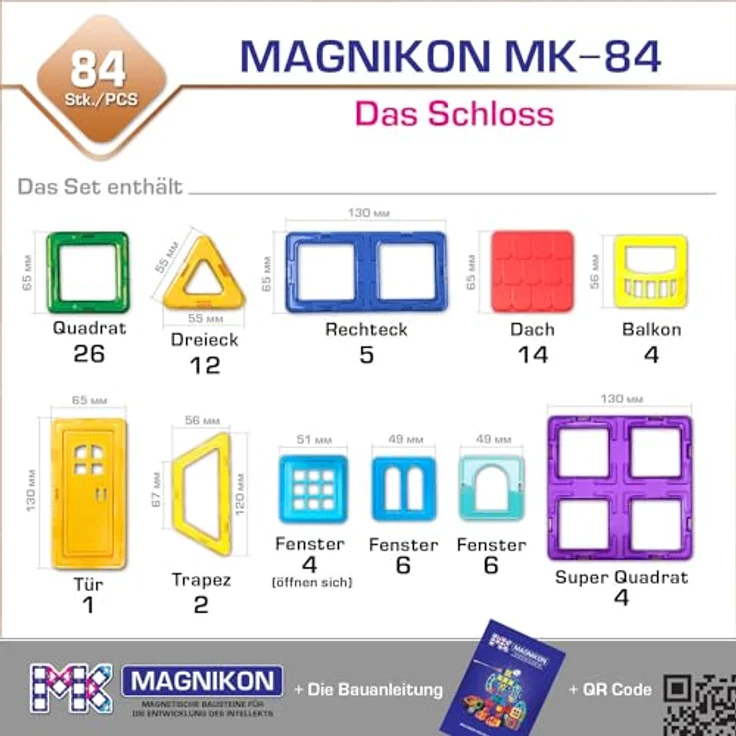 MK MAGNIKON Magnetische Bausteine 35, 84 Teile - Kinderspielzeug ab 3 Jahre, Magnete Kinder, Montessori Spielzeug, Konstruktionsspielzeug – Bild 3