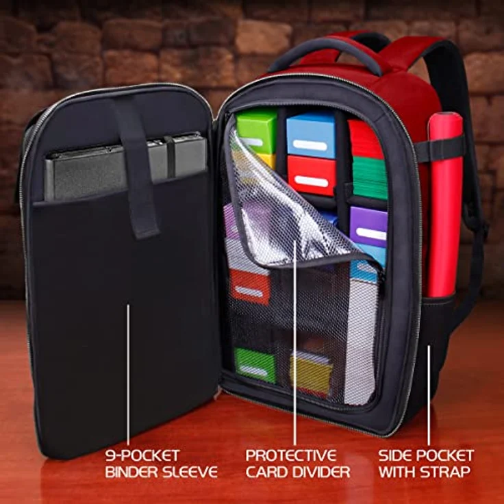 ENHANCE MTG-Rucksack - Sammleredition TCG-Rucksack für Deckboxen, gesleevte Karten, Spielmatten, MTG-Zubehör – anpassbare Kartenorganisation mit integriertem Card Defender Screen (Drachen Rot) – Bild 2