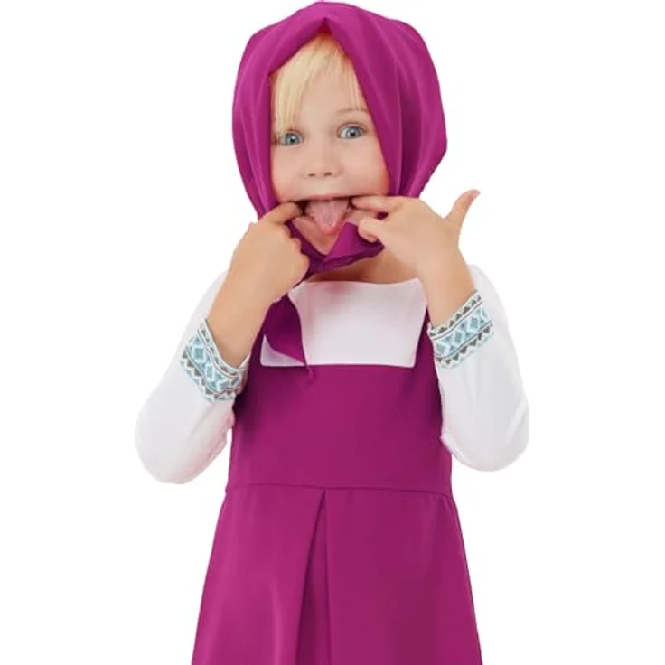 Funidelia Offizielles Masha Kostüm, Rosa Kleid mit Kopftuch für Mädchen, Größe 4-6 Jahre, ideal für Karneval und Halloween – Bild 3