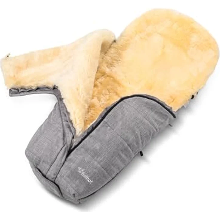 Fellhof Lammfell-Fußsack Cortina Filz, Fußsack für Kinderwagen & Buggy, 100 % Merino-Lammfell, hellgrau, waschbar bei 30 °C – Bild 7