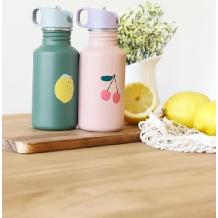 LÄSSIG Kinder Trinkflasche Edelstahl 500 ml Happy Fruits Cherry, bruchfest und auslaufsicher mit Sporttrinkverschluss – Bild 4