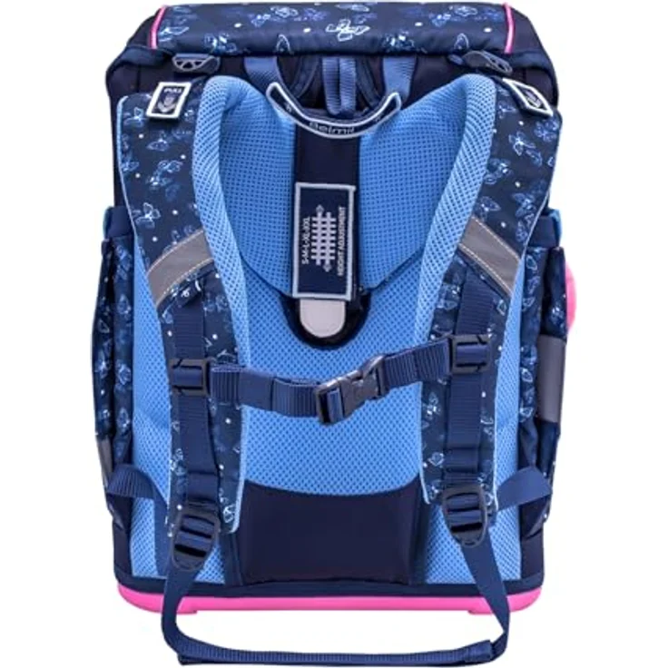 Belmil Comfy Plus Premium Schulranzen-Set, ergonomisch mit Brust- & Hüftgurt, DIN A4 geeignet, 4-teilig, 16 L, reflektierender Magnetverschluss, blau – Bild 5