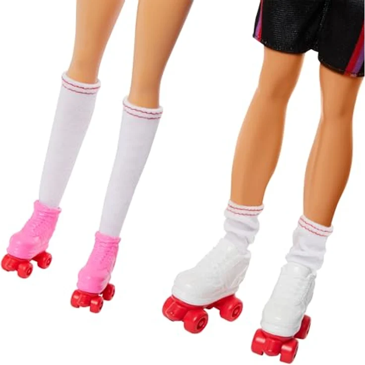 Barbie Anziehpuppe Fashionistas 65-jähriges Jubiläum, Thema Rollschuhe - Inspiriert von den Rollschuh-Outfits der 80er Jahre, abgestimmter Streifenlook, 6 Zubehörteile, klassisches Set mit modernem Touch – Bild 5