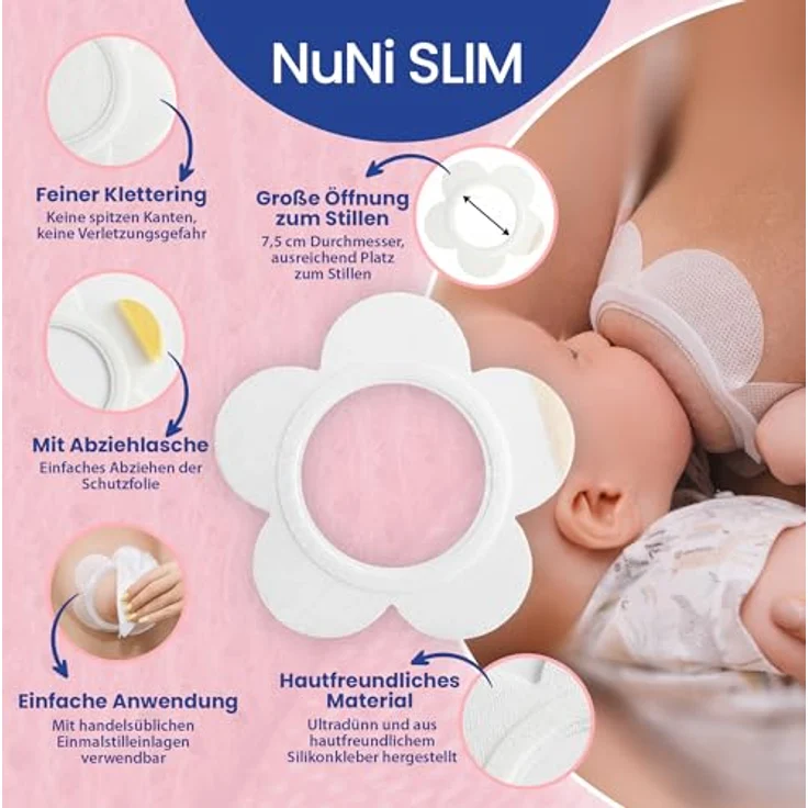 NuNi SLIM Einweg Stilleinlagen, Selbstklebende ultradünne und atmungsaktive Still-Pads, 10 Stück, ideal für Stillen ohne BH und für empfindliche Haut – Bild 2