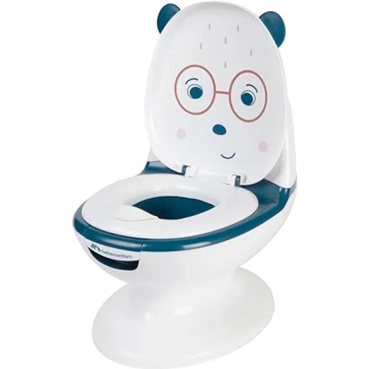 Bebeconfort Mini-Toilette mit Spültaste und realistischen Spülgeräuschen, Blau, für Töpfchentraining mit Spritzschutz und herausnehmbarer Schüssel