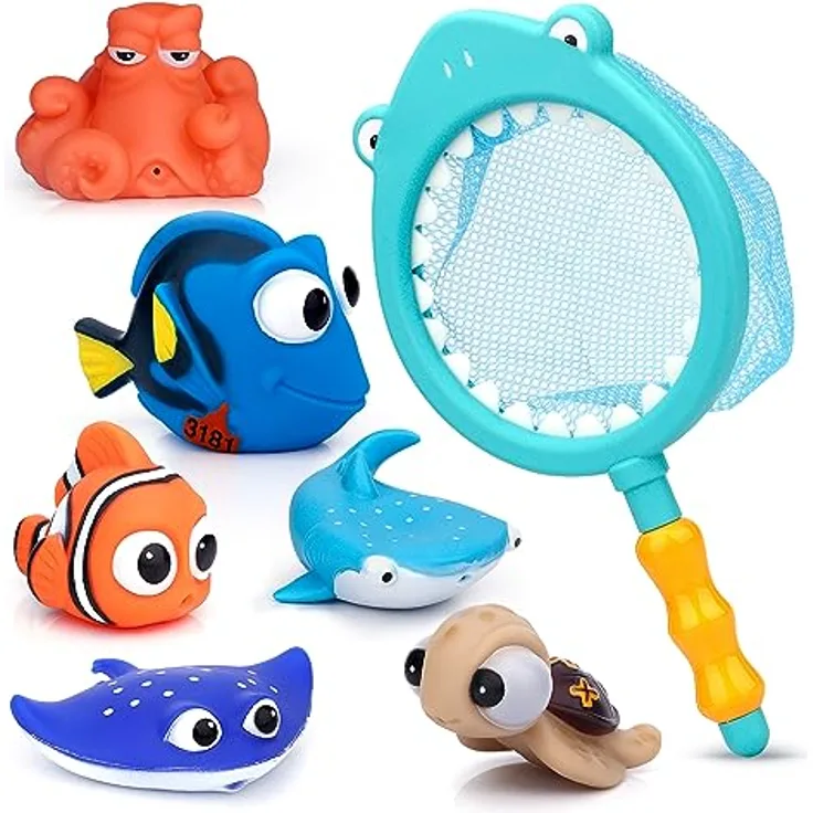 Anzmtosn Schwimmen Babys Badezeit Fisch Spielzeug, 5 Stück, Wasserspritz-Funktion, leuchtende Farben, kindersicher