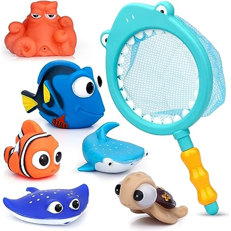 Anzmtosn Schwimmen Babys Badezeit Fisch Spielzeug, 5 Stück, Wasserspritz-Funktion, leuchtende Farben, kindersicher – Bild 1