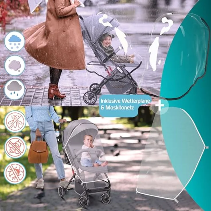 Kidiz Kinderbuggy Liegebuggy Sportwagen klappbar Faltbar 360° Räder 5-Punkt Gurt Inkl. Zubehör (blau) – Bild 4