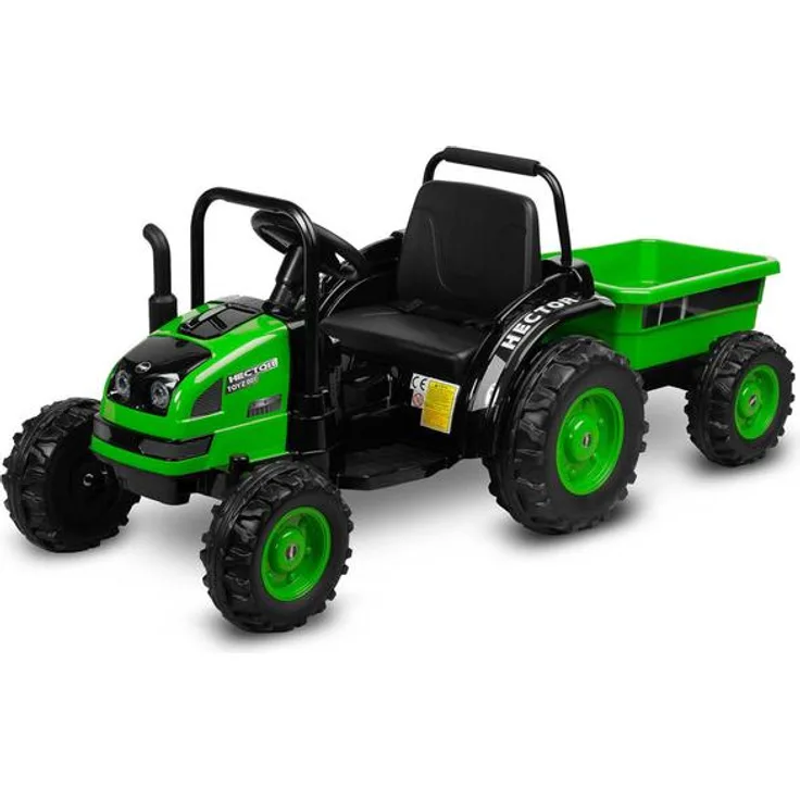 Toyz Kindertraktor Hector, akkubetrieben, grün, mit Bluetooth, inklusive abnehmbarem Anhänger und LED-Leuchten