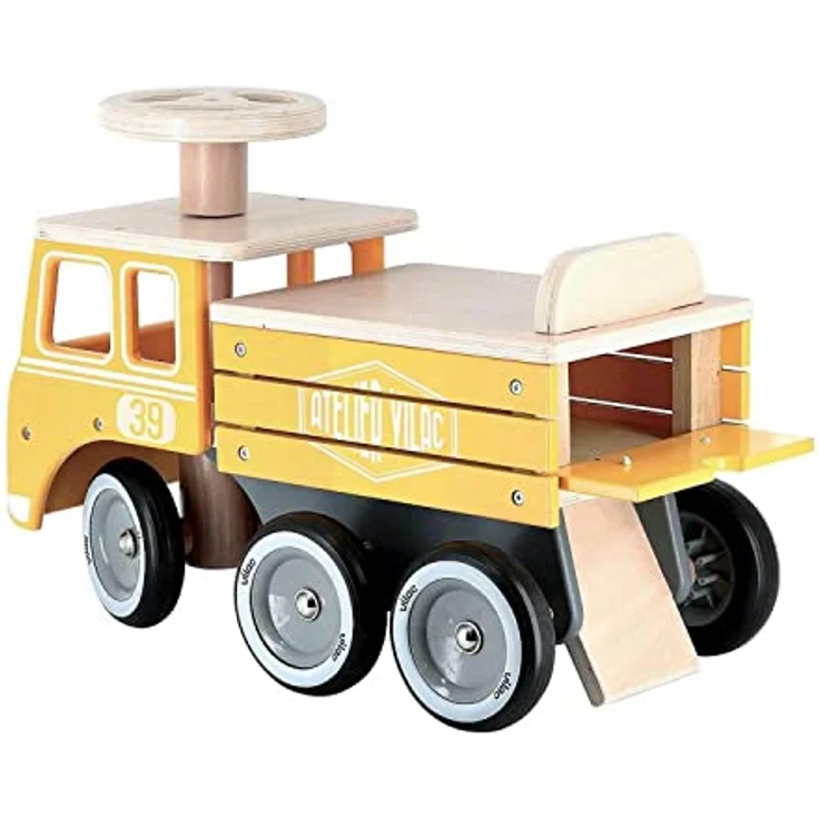 Vilac Träger Baustellenwagen 1030, Holzspielzeug mit geräuscharmen Rädern und Transporttruhe, ideal für motorische Entwicklung ab 18 Monaten – Bild 2