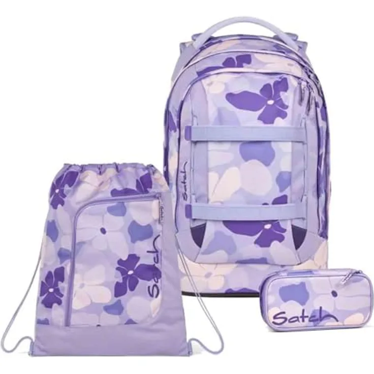 Satch Pack Schulrucksack Set 3tlg. inkl. Schlamperbox und Sportbeutel, 30 Liter Volumen, 3D Soft-Mesh Rückensystem, Lilac Blossom