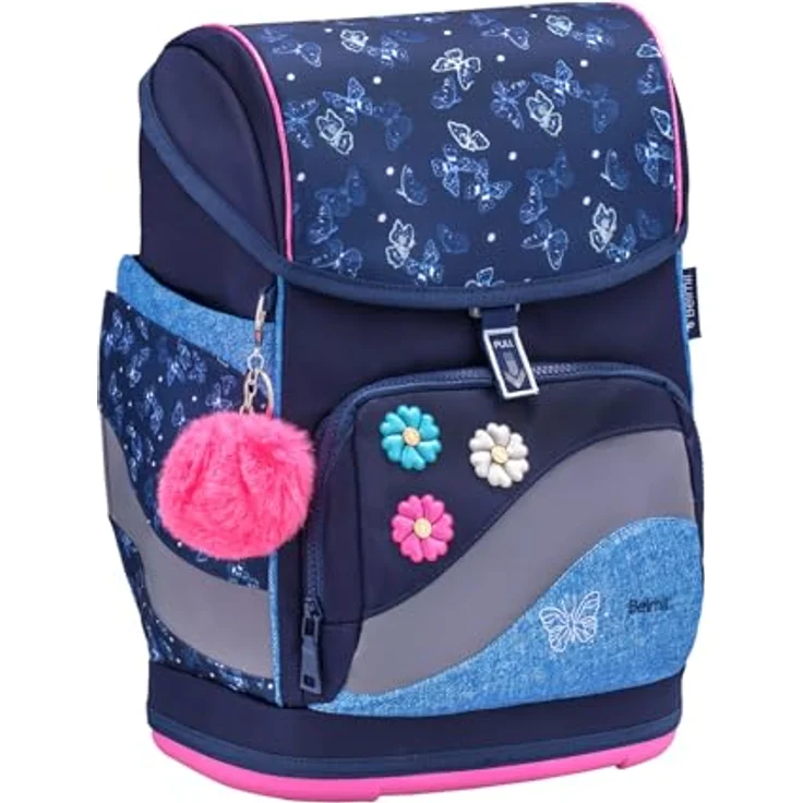 Belmil Comfy Plus Premium Schulranzen-Set, ergonomisch mit Brust- & Hüftgurt, DIN A4 geeignet, 4-teilig, 16 L, reflektierender Magnetverschluss, blau – Bild 3