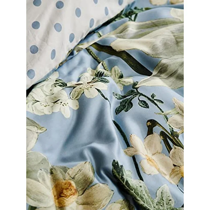 ESSENZA Bettwäsche Rosalee Iceblue Satin Blumen Blüten Lilien Hortensien Floral Eisblau Punkte Gepunktet, Größe:155 cm x 220 cm, Farbe:Iceblue – Bild 4