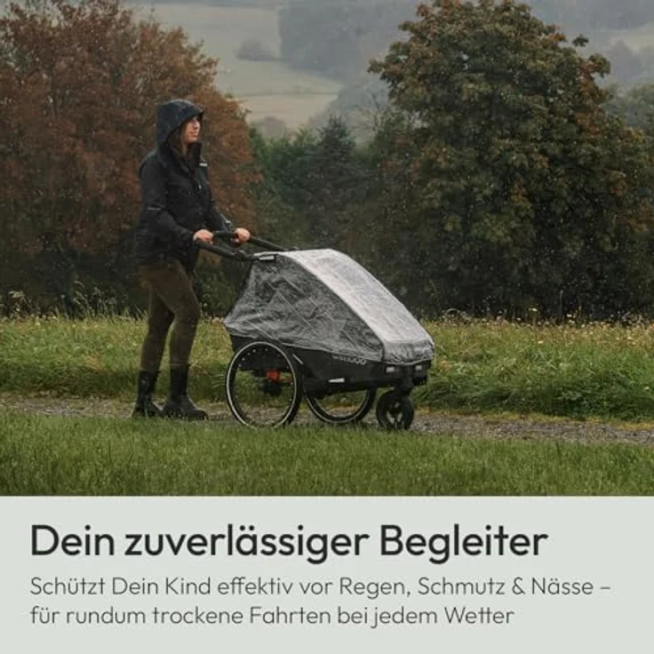 Qeridoo Kinderwagen-Regenschutzhülle Kidgoo 1, Regenschutz Regenverdeck für Qeridoo Fahrradanhänger Kidgoo 1, transparente Folie mit Belüftungslöchern, Polyethylen, passend für Qeridoo Kidgoo 1 – Bild 7