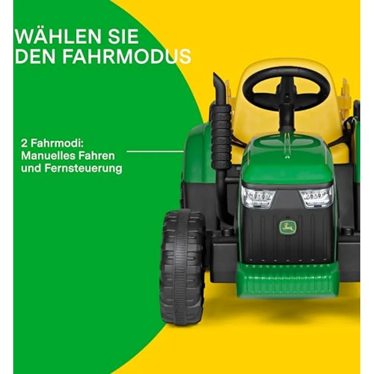 Peg Perego John Deere Farm Power, elektrischer Kindertraktor mit Fernbedienung und Anhänger, grün – Bild 5