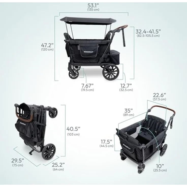 Wonderfold L4 Quad-Kinderwagen, kompakter Bollerwagen für 4 Kinder mit seitlicher Tür, flexiblen Sitzbänken, 360°-Rädern und Klappmechanismus, schwarz – Bild 9